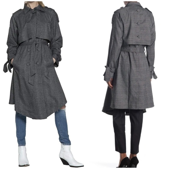 NWT Walter Baker Neilson Trench Coat Dark Gray Plaid Academia Cape Sz XS - Picture 1 of 16